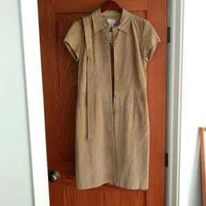 LOFT Tan Genuine Suede Button up Shirt Dress NWT